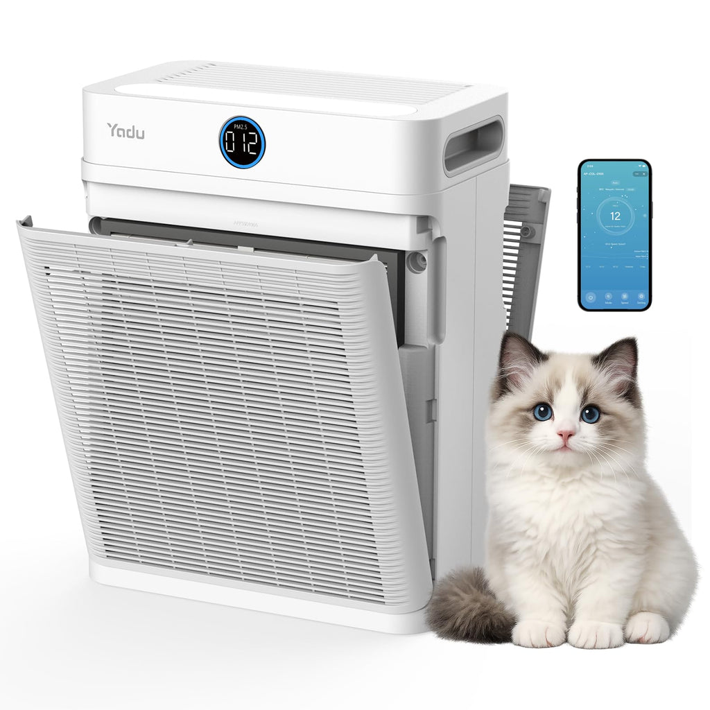 YADU Air Purifier for Large Rooms up to 2,540 sq ft, H13 HEPA Air Cleaner with Double-Sided Filter, WiFi Control & AQI Display, 18dB Quiet for Pet Hair & Cat & Office Captures Dust & Smoke