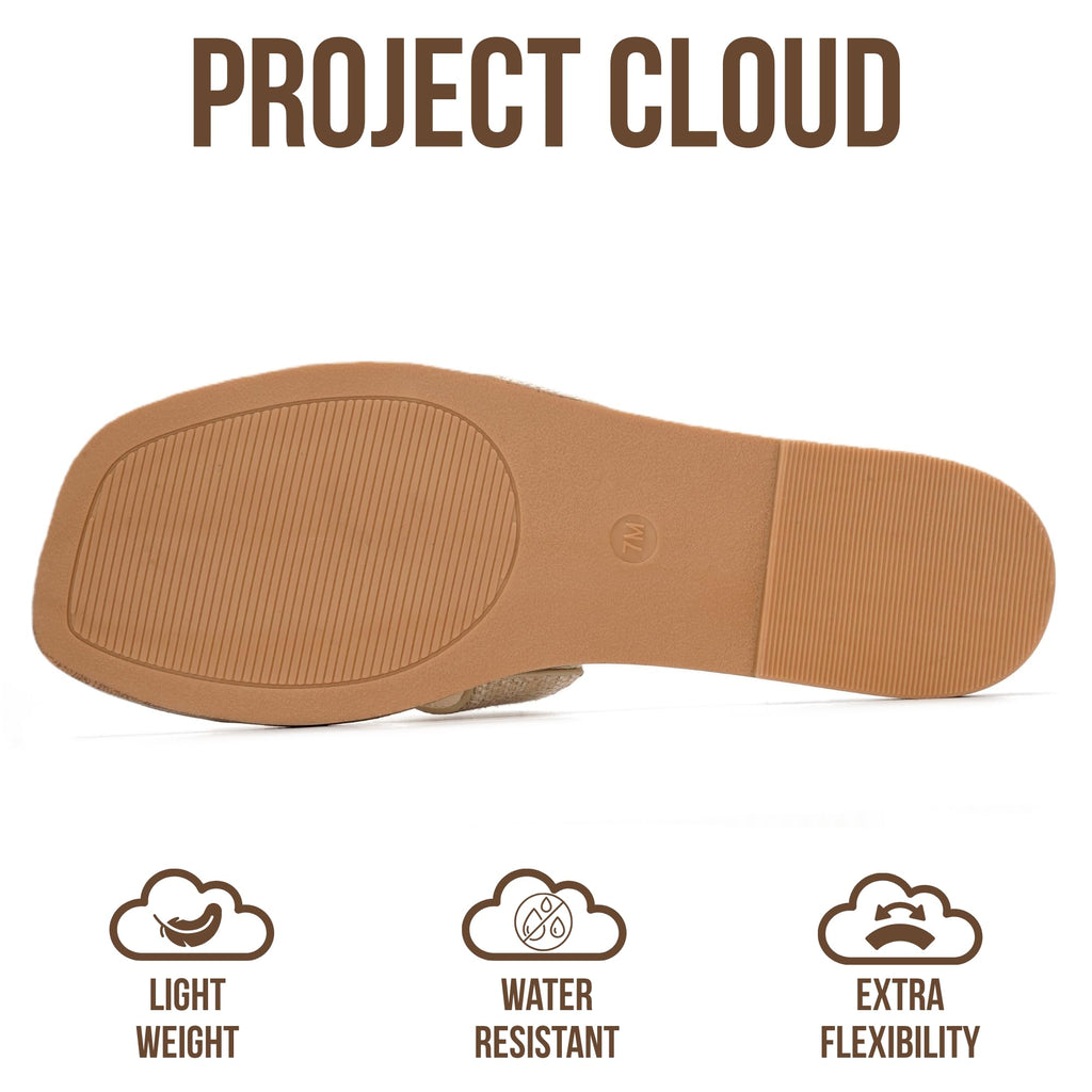 Project Cloud 100% Genuine Leather Sandals for Women 2026 - Fashion Flat Womens Sandals with Memory Foam Insole Slides Sandals Women Footwear - Mules Women's Sandals (Jannel,Raffia,6.5)
