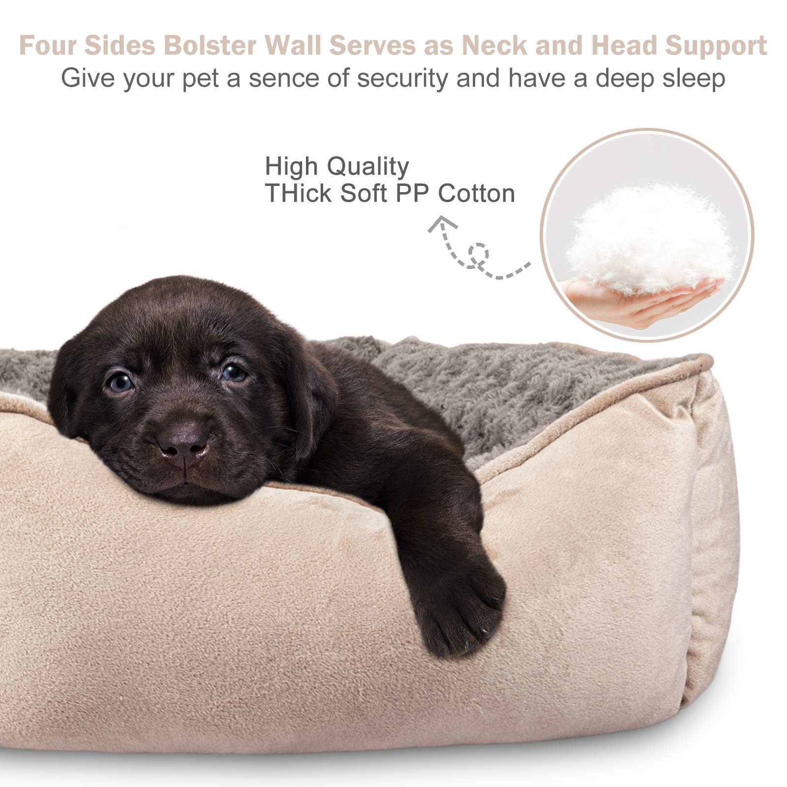 JOEJOY Rectangle Dog Bed for Large Medium Small Dogs - Washable Orthopedic Sofa Bed, Soft Breathable Puppy & Pet Cuddler, Durable Calming Dog Bed with Anti-Slip Bottom, Multiple Sizes, Beige