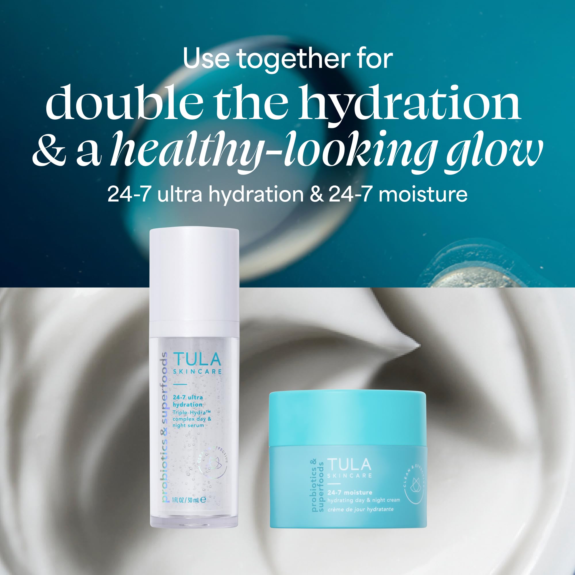 TULA Skincare 24/7 Ultra Hydration Triple Hydra Complex Serum, for Fine Lines & Dehydration with Prebiotic Extracts, Peptides & Hyaluronic Acid 1 FL OZ