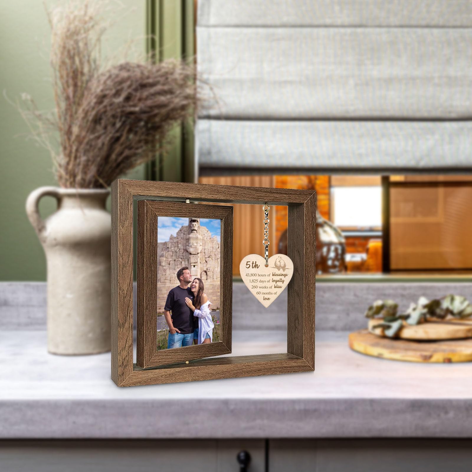 EYITUPC 5 Year Anniversary Picture Frame Gifts for Girlfriend Boyfriend Her Him, Wood 5th Wedding Anniversary Photo Frame for Wife Men Husband, Display 2 4x6 Inch