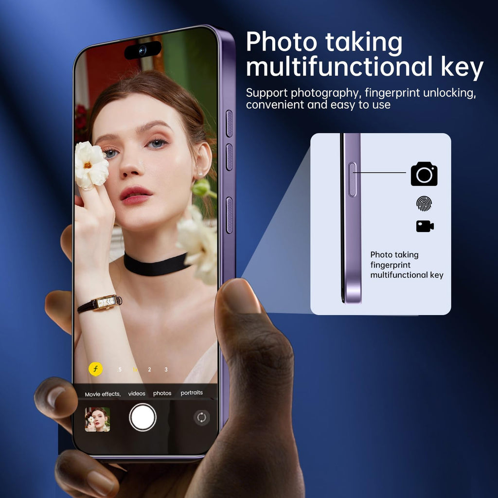 OEJBK 16PM Smartphone New Upgrade 16GB+512GB/6.99" Display 68+108MP Zoom Camera,Tempered Glass Finish, 7000mAh Android 14 Smartphone (Deep Purple)