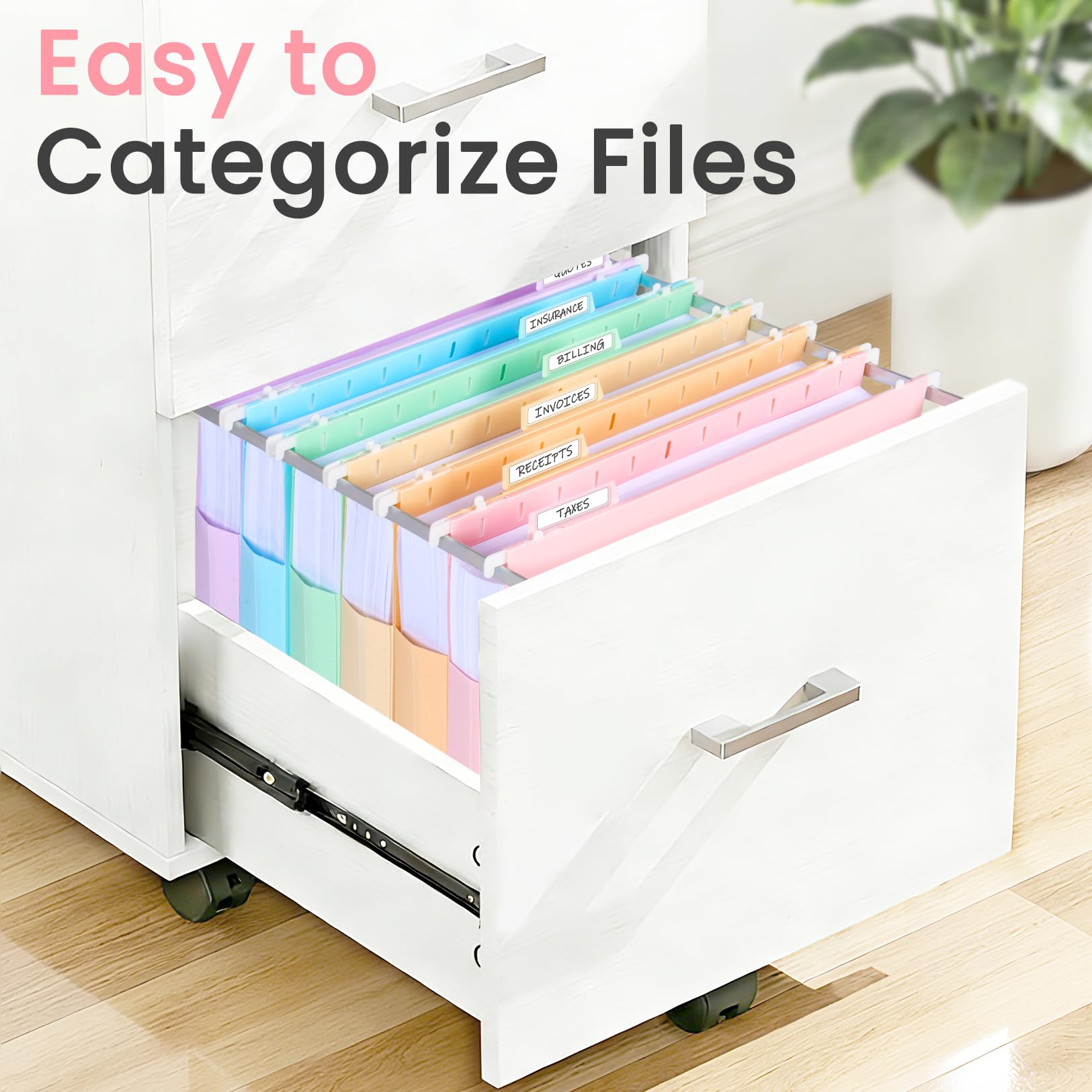 Sooez Extra Capacity Plastic Hanging File Folders, 6 Count Expanding File Folders Letter Size with 2" Expansion, File Organizer with 1/6-Cut Adjustable Tab for File Cabinet, Drawer, Pastels Colors