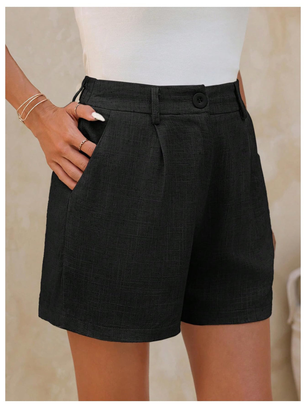 SweatyRocks Women's Linen Shorts High Waisted Straight Leg Pleated Dressy Shorts with Pockets Black Small