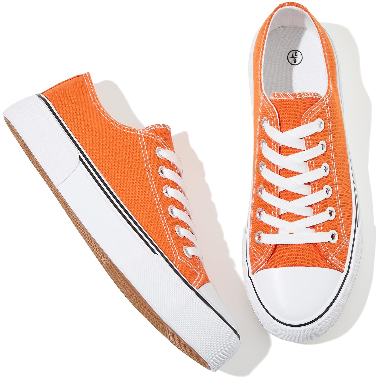 Adokoo Canvas Tennis Shoes for Women Low Top Casual White Black Sneakers for Women Lace Up Fashion Comfortable Walking Shoes (Orange,11)