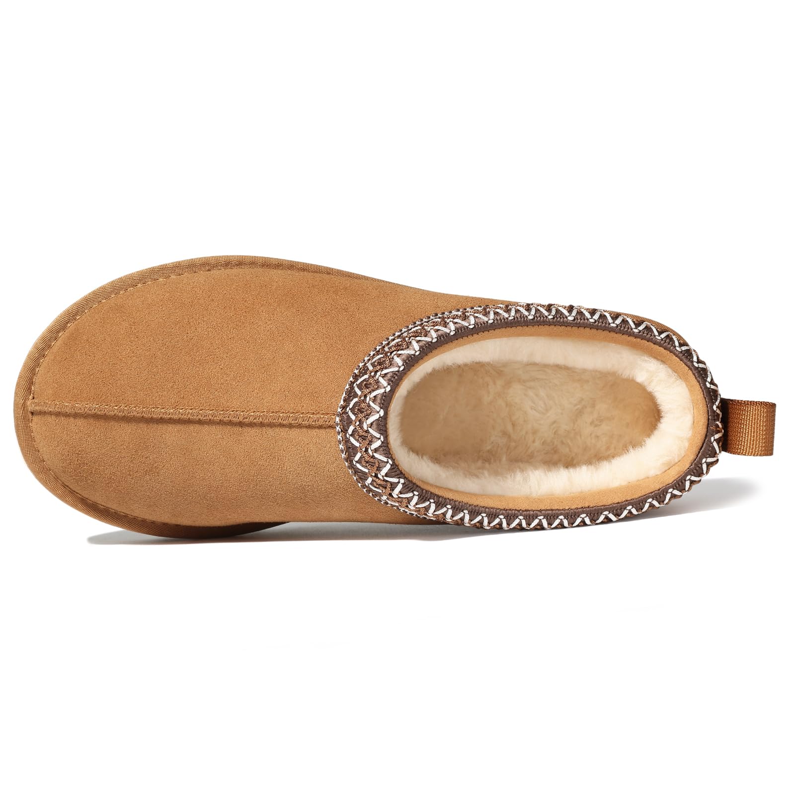 bebealy Genuine Suede Fuzzy Slippers for Women Winter Warm House Shoes Cozy Mini Boots for Indoor Outdoor, Chestnut 39