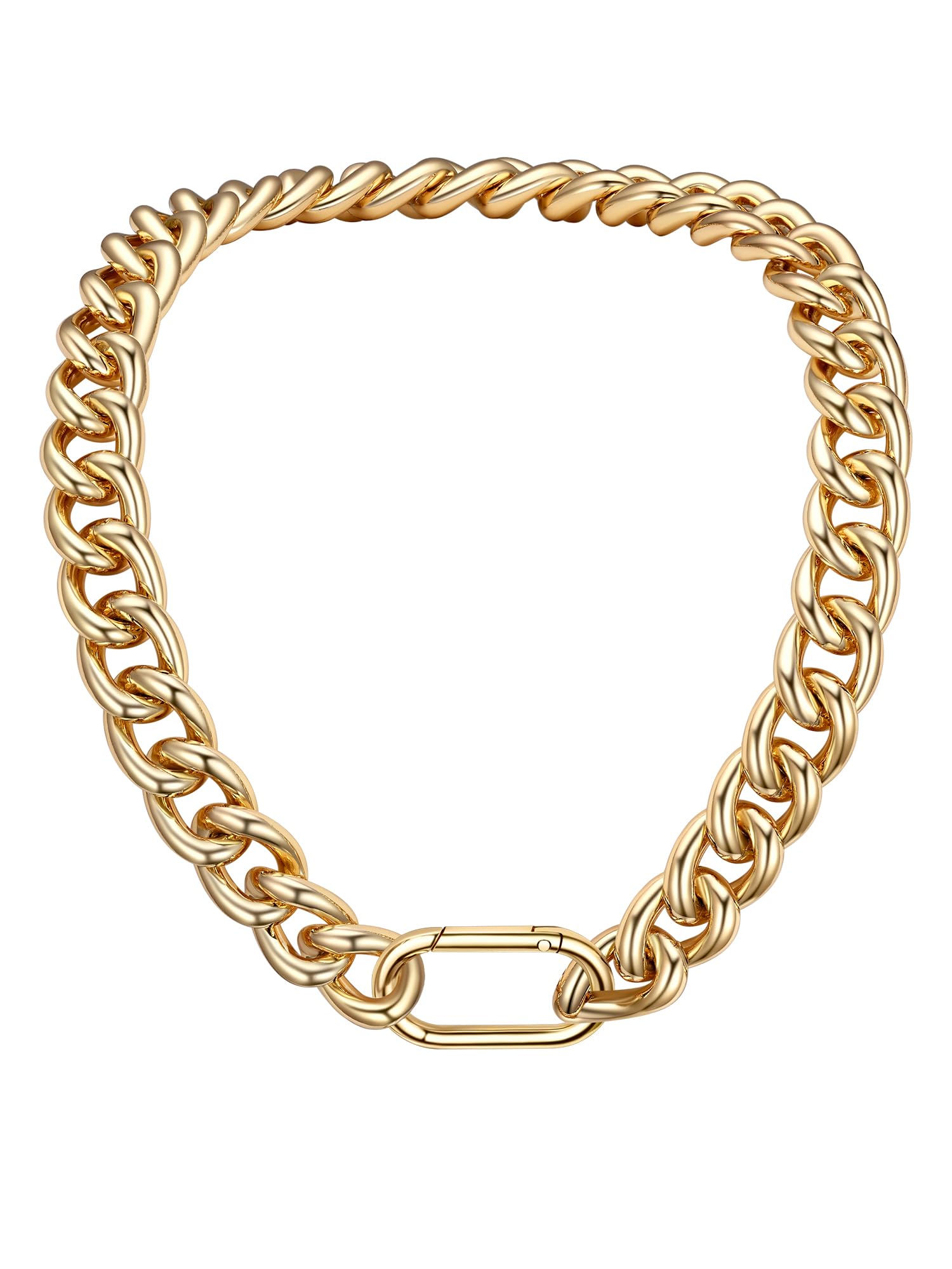 PROSTEEL Chunky Gold Necklace for Women, 14K Gold Cuban Choker with Oval Spring Ring, Fashion Lightweight Gold Chain Jewlry Gifts 16mm-16 inches