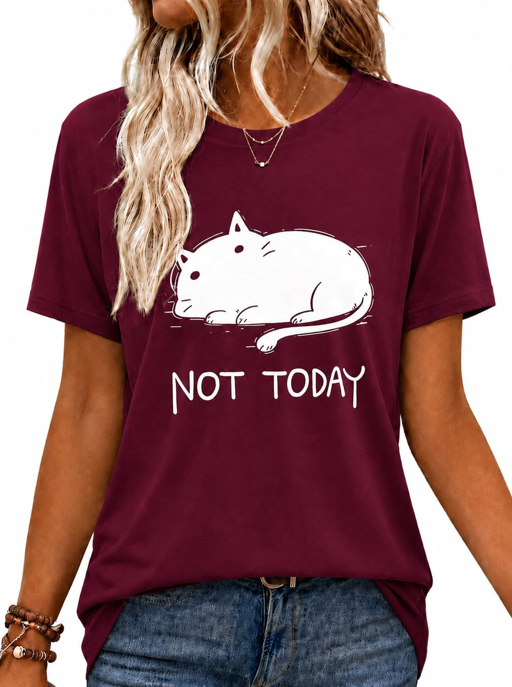 Women's Cat Graphic T Shirt Funny Not Today Cute Lazy Kitty Novelty Crewneck Short Sleeve Casual Tee Gifts for Cat Lovers