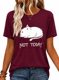 Women's Cat Graphic T Shirt Funny Not Today Cute Lazy Kitty Novelty Crewneck Short Sleeve Casual Tee Gifts for Cat Lovers