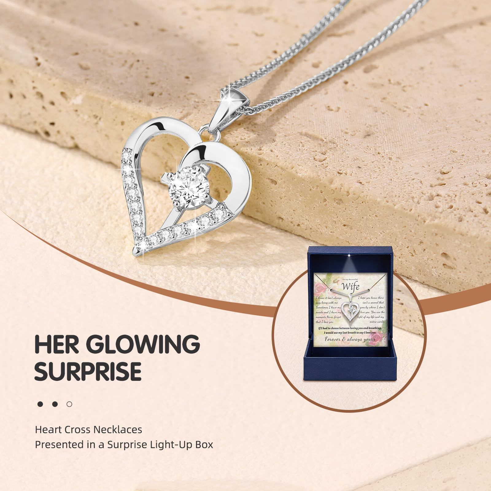 Cross Necklaces for Women Anniversary Birthday Gifts for Wife Women Silver Necklace for Women Cross Necklaces for Her Heart Necklace for Women Wife Card S925 Sterling Silver Jewelry for Women