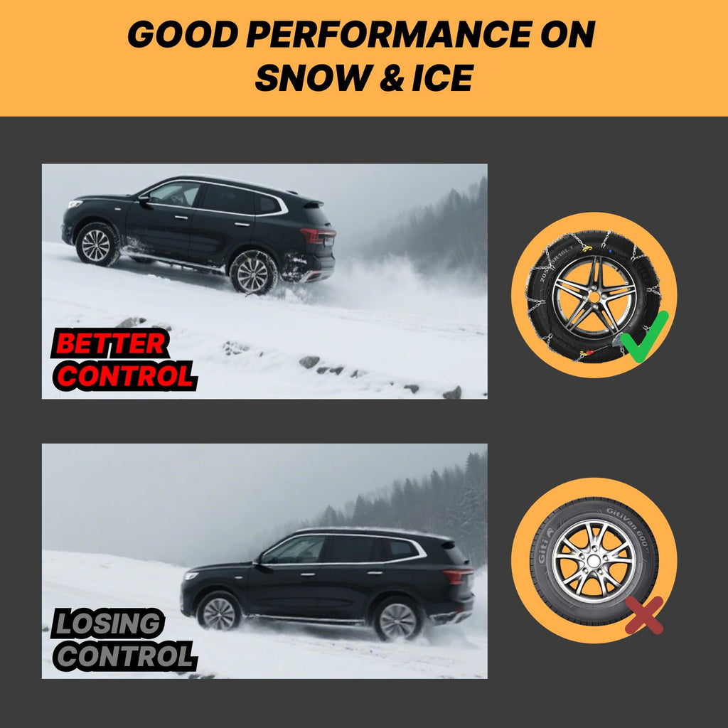 Auto Fixing Snow Chains for Pickup Trucks & SUVs Off-road, Heavy Duty Quick Fit & Easy Installation Snow Tire Chains, Portable Reusable Emergency Tire Traction Chain, Set of 2 (HPK-2335)