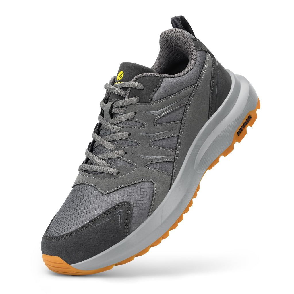 FitVille Men's Outdoor Hiking Shoes with High Traction Outsole, Water-Resistant & High Rebound Cushioning, Low-Top Trailing Shoes for Walking Trekking Camping Slate Gray