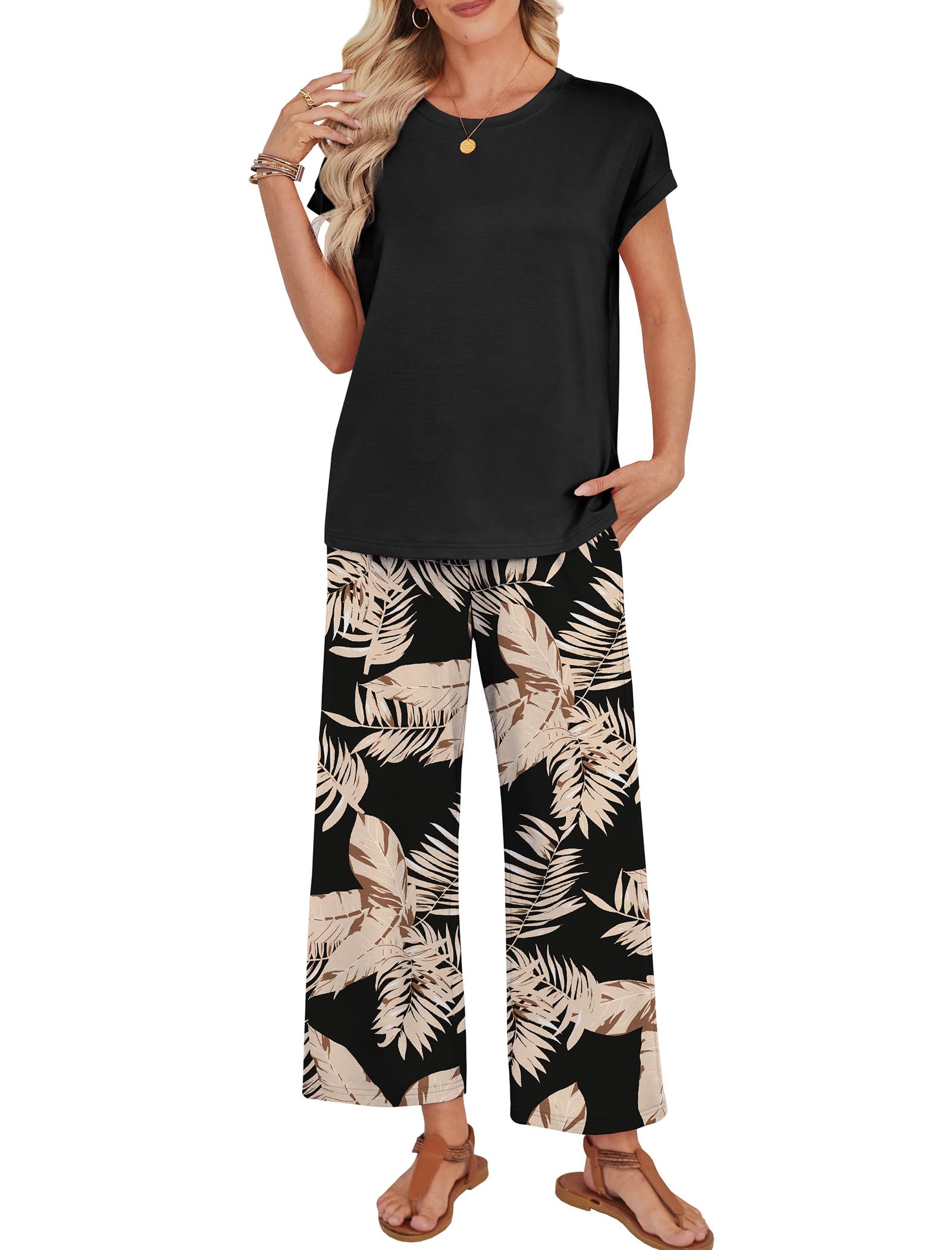 WIHOLL 2 Piece Sets for Women Dressy Tropical Vacation Outfits Beach Summer Clothes Lounge Sets Fashion Clothing Airport Travel Outfits Cruise Date Resort Wear 2026 Hawaiian Printed M