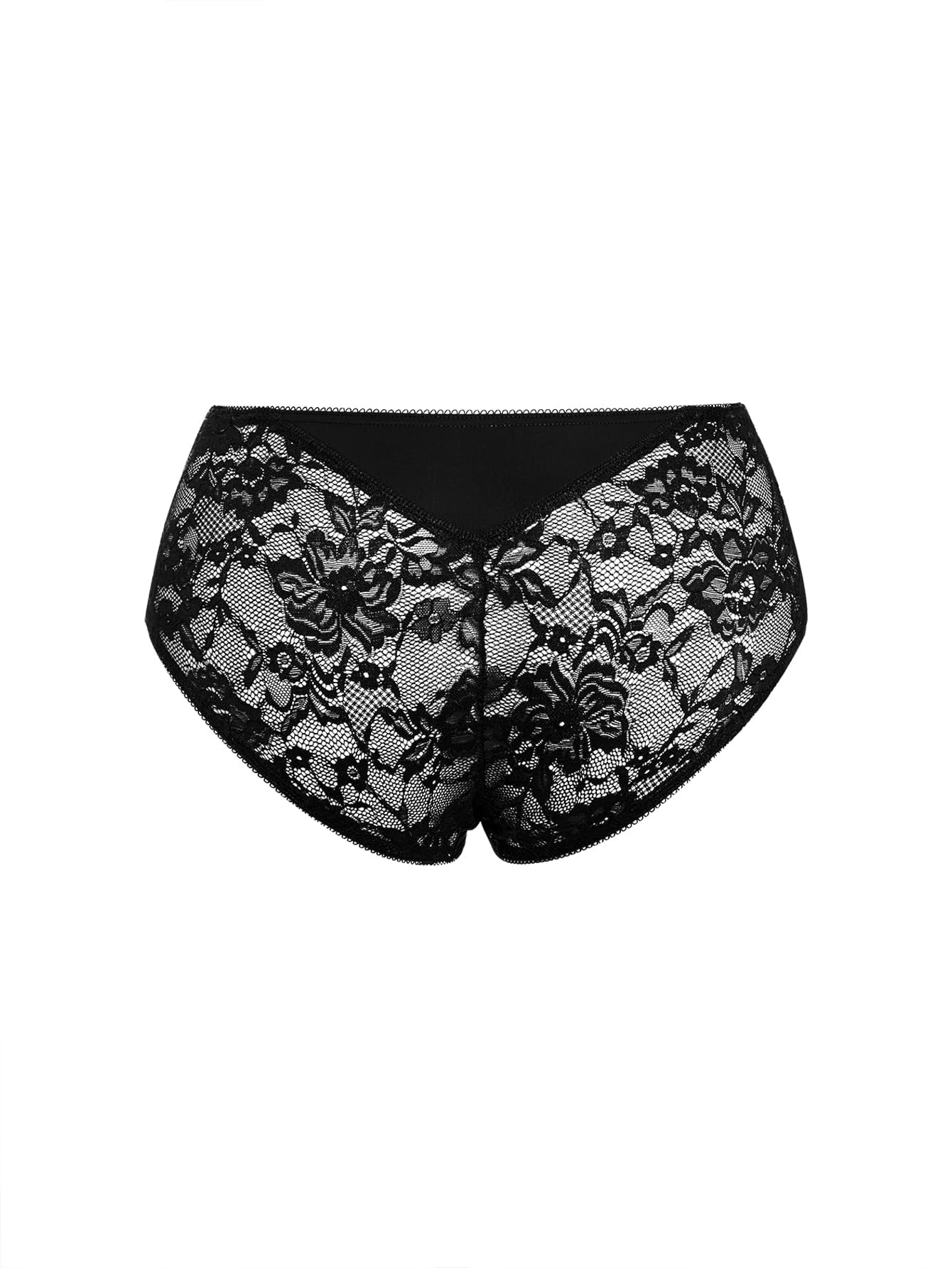 WDIRARA Women's Plus Size Sheer Lace Boyshorts Underwear Sexy High Waisted Boxer Briefs Panties Black Lace Large Plus