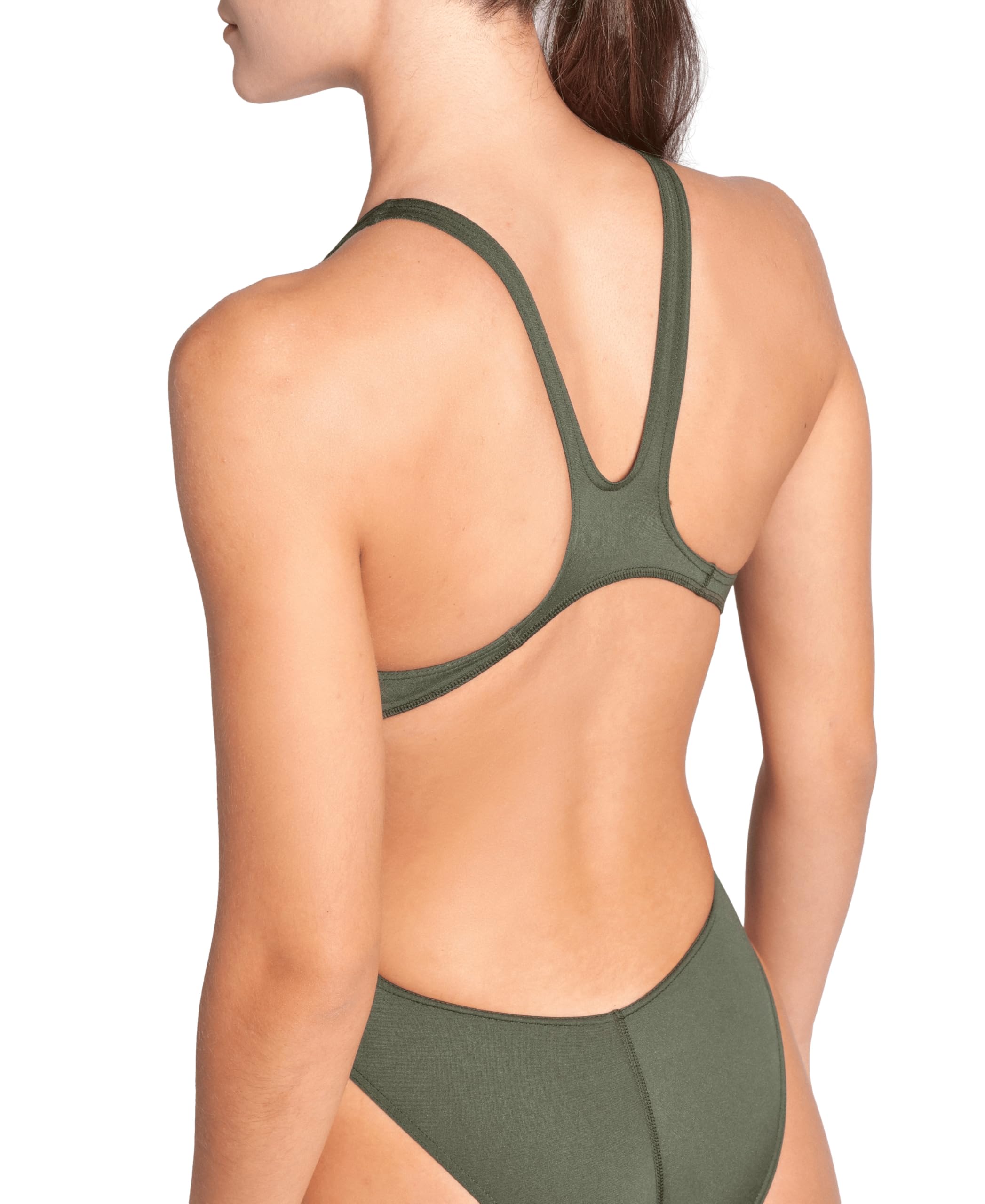 ARENA Women's Solid Team MaxLife Swimsuit Swim Tech Back One Piece Racing Bathing Suit Competition Training Swimwear, Dark Sage/Arctic Lime, US Size 18