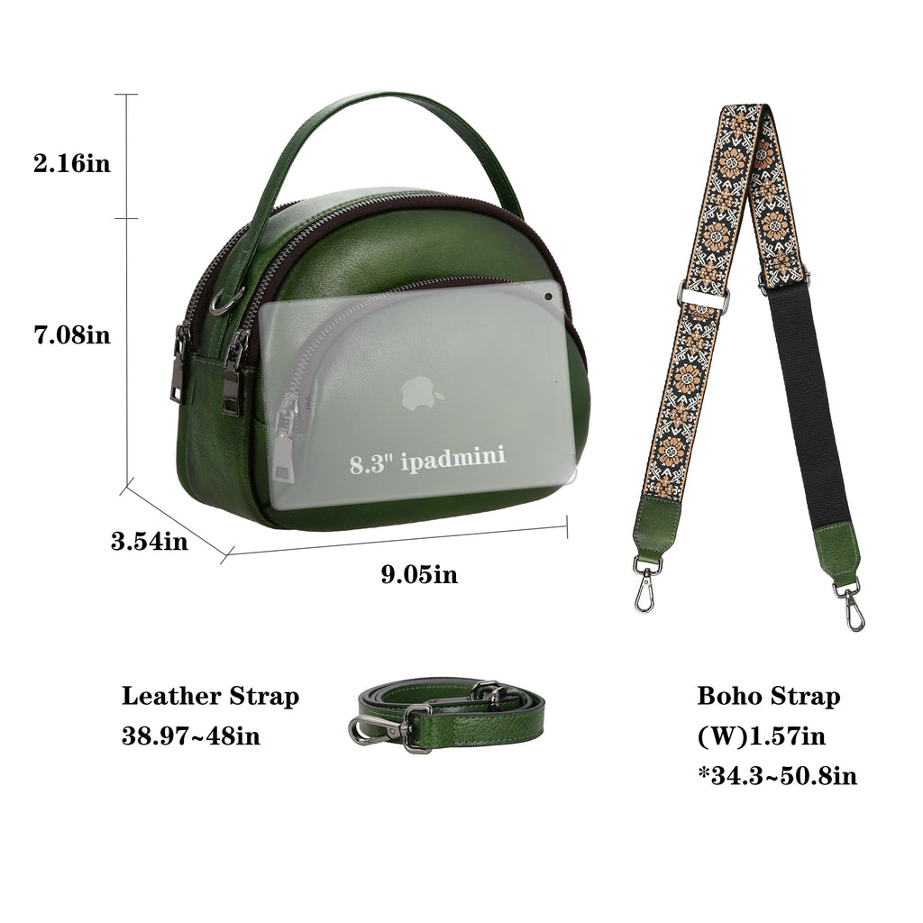 HESHE Genuine Leather Crossbody Bags Leather Purses for Women Vintage Small Shoulder Handbags with Multi-Pockets (Green)