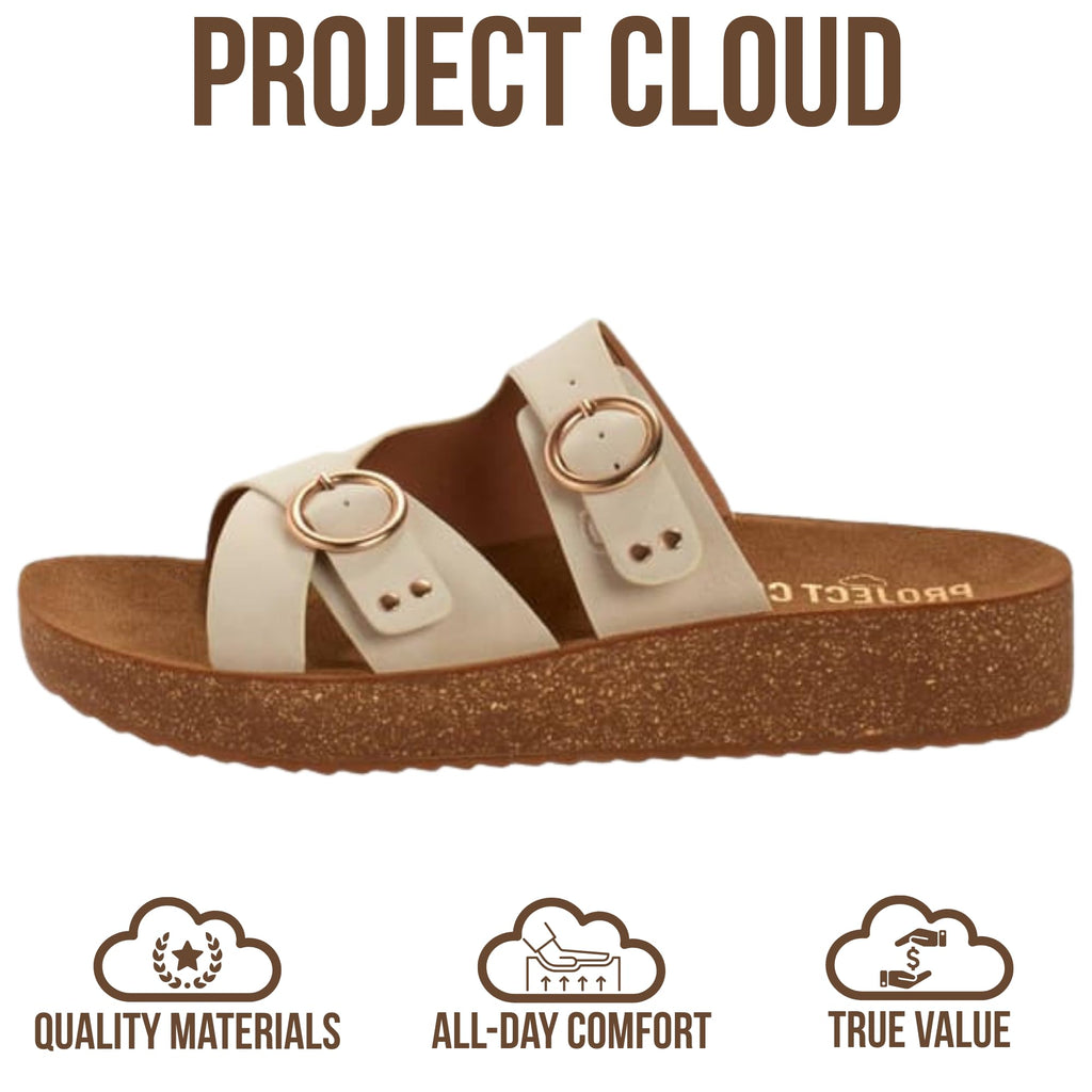 Project Cloud Platform Sandals Women - Eco-Crafted Leather Womens Summer Shoes with Lightweight Adjustable Buckle and Non-Slip Outsole Summer Sandals for Women 2026 (KRISTI,CREAM,6.5M)