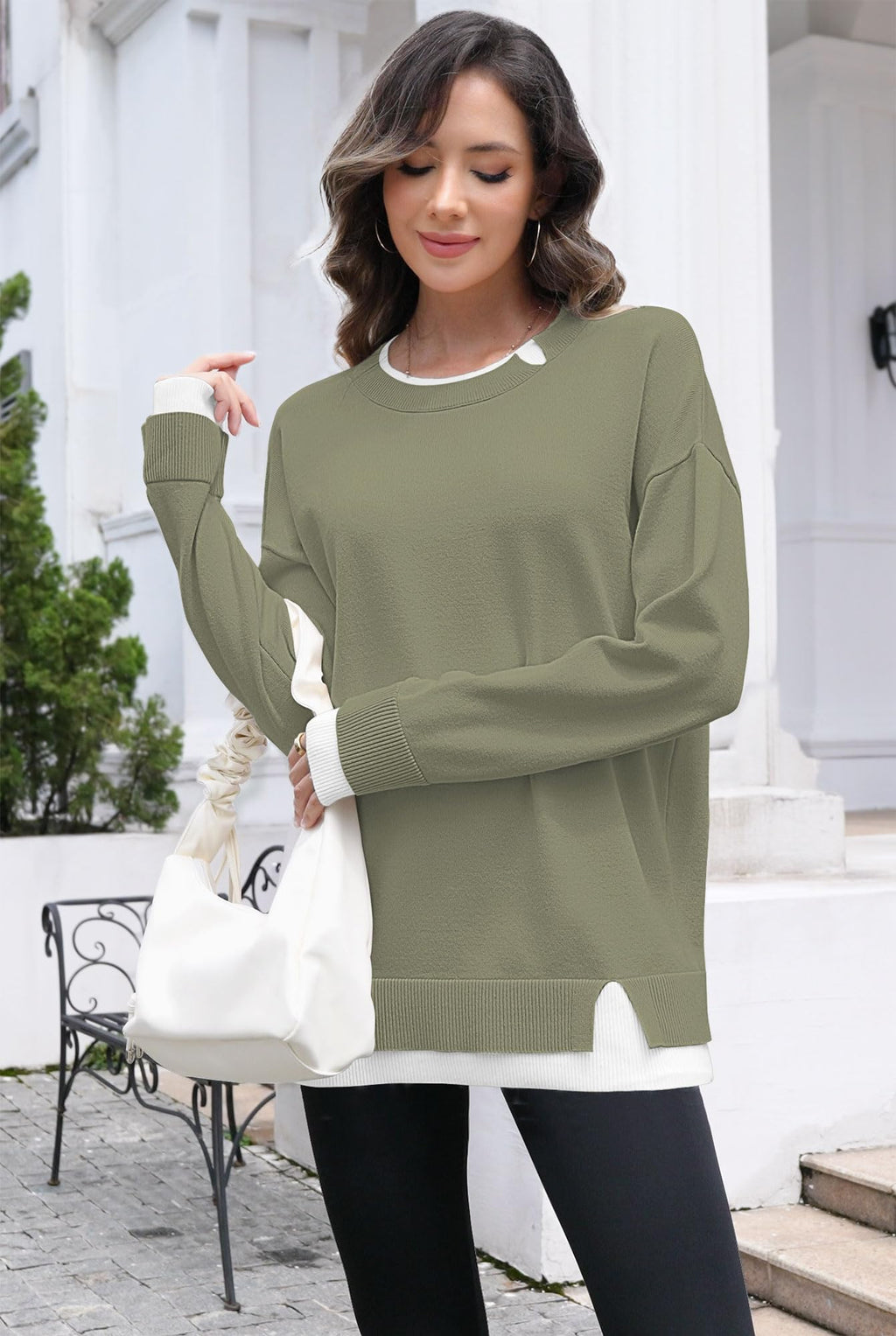 Disamer Womens Sweaters Fall Clothes Fashion 2026 Cowboy Chic Knit Cozy Sweater School Teacher Outfits Long Sleeve Pullover,Pure Green,Large