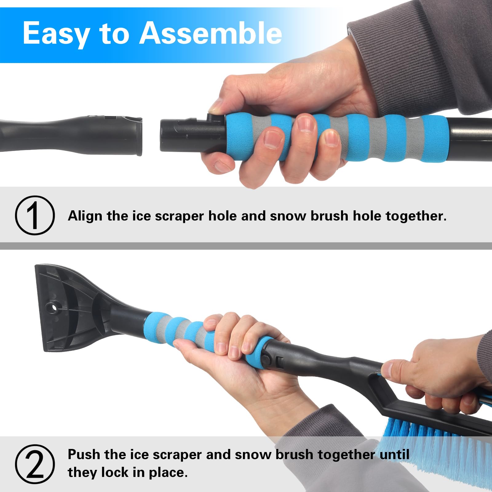 LoyaGour Snow Brush and Ice Scraper for Car Windshield,26.4" Window Scraper Deicer for Car SUV and Truck,Ice Scrapers and Brushes 2 in 1,Winter Car Automotive Exterior Accessories(1Pack Blue)