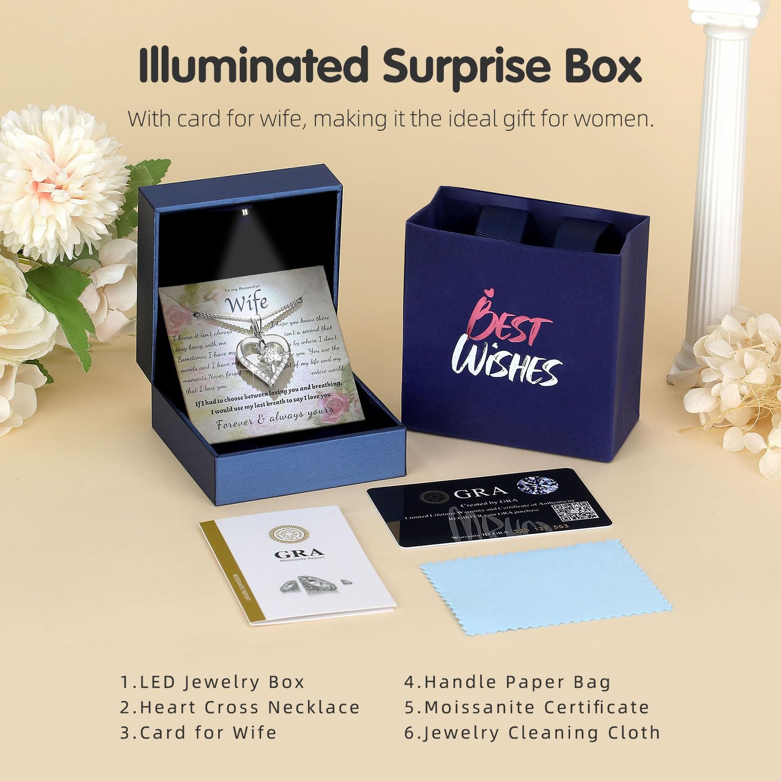Cross Necklaces for Women Anniversary Birthday Gifts for Wife Women Silver Necklace for Women Cross Necklaces for Her Heart Necklace for Women Wife Card S925 Sterling Silver Jewelry for Women