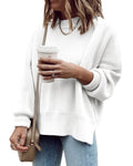 Imily Bela Womens Oversized Tunic Sweaters Fall Slouchy Long Sleeve Ribbed Knit Side Slit Pullover Jumper White