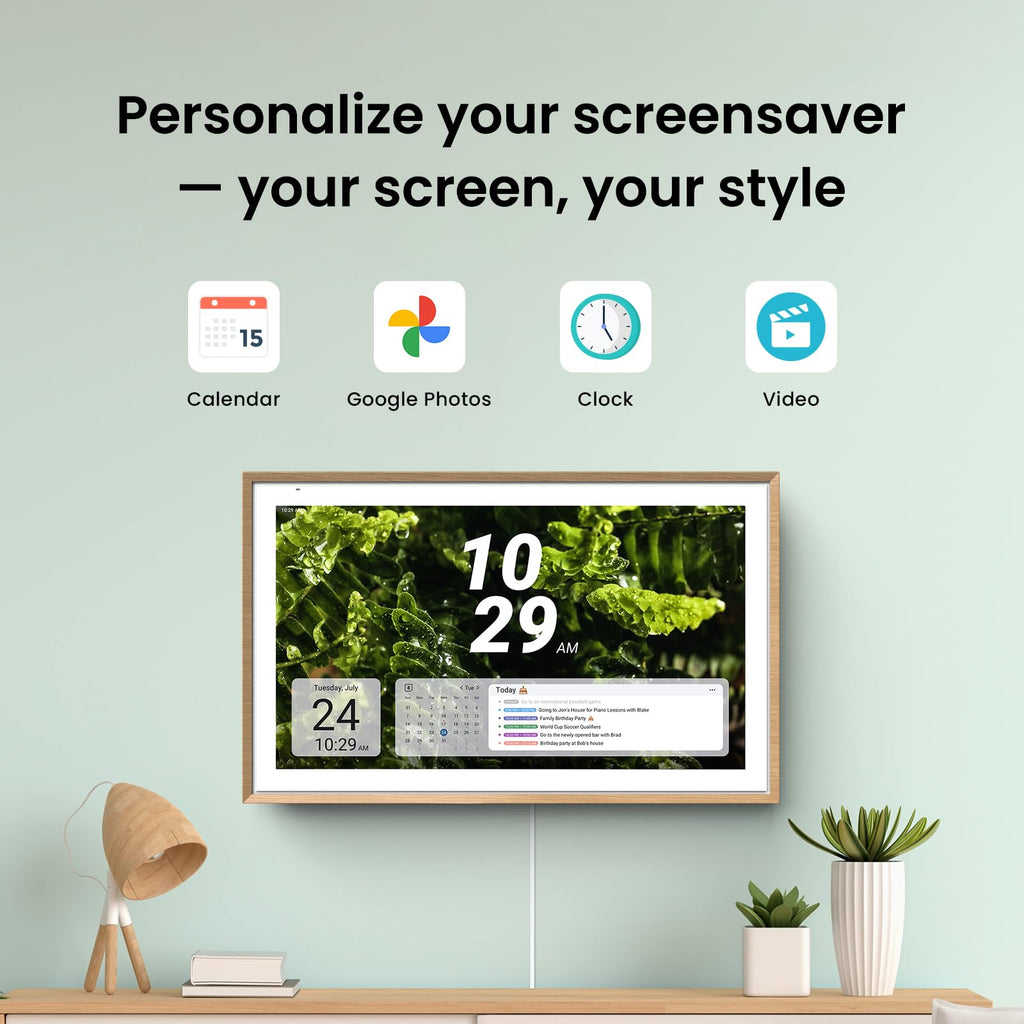 Apolosign 15.6-inch Digital Calendar : Dual Mode Smart Wall Planner, No Subscription, Install Apps, Sync Calendars, Electronic Touchscreen Interactive Display for Family Schedules, Chore Chart - with Stand (Teak)