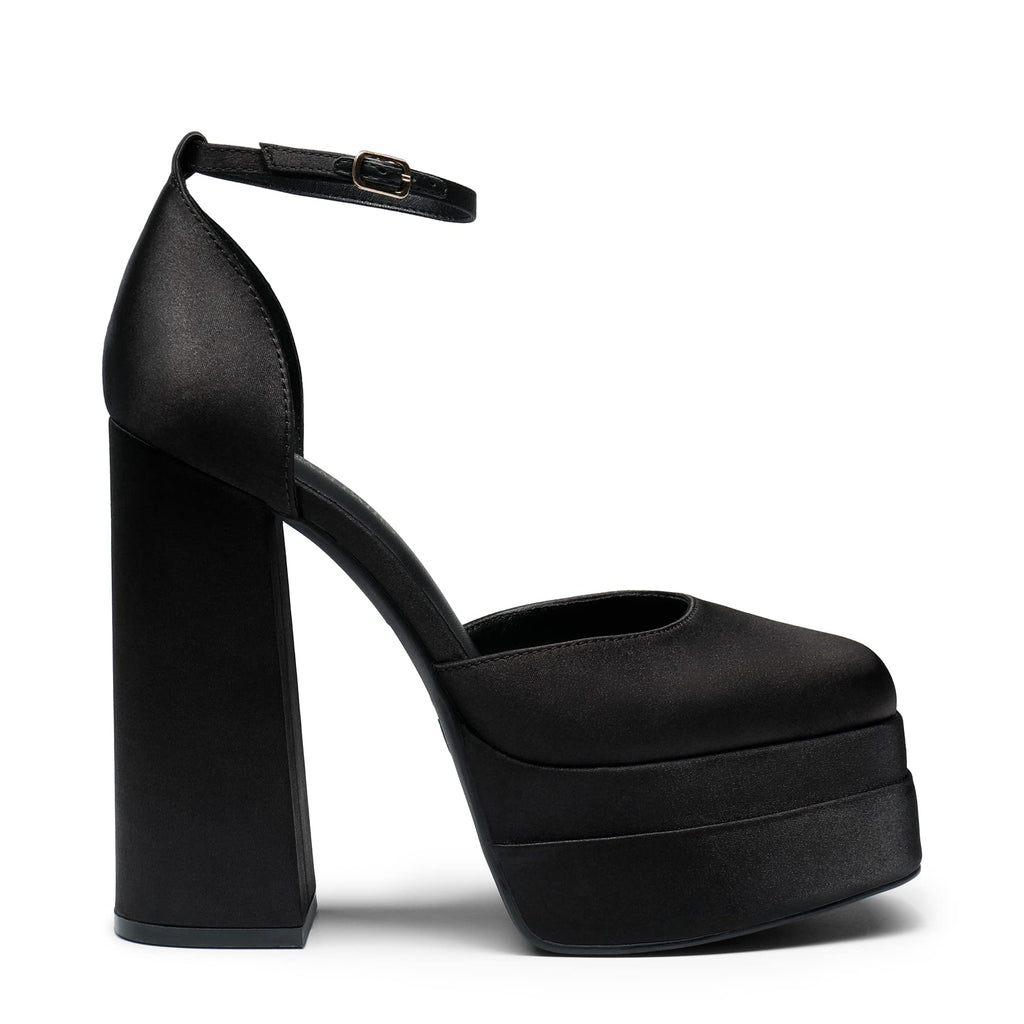 DREAM PAIRS Women’s High Chunky Platform Closed Toe Block Heels Square Toe Ankle Strap Dress Wedding Party Pumps Shoes Aurelia,Size 8,Black-Satin,SDPU2319W