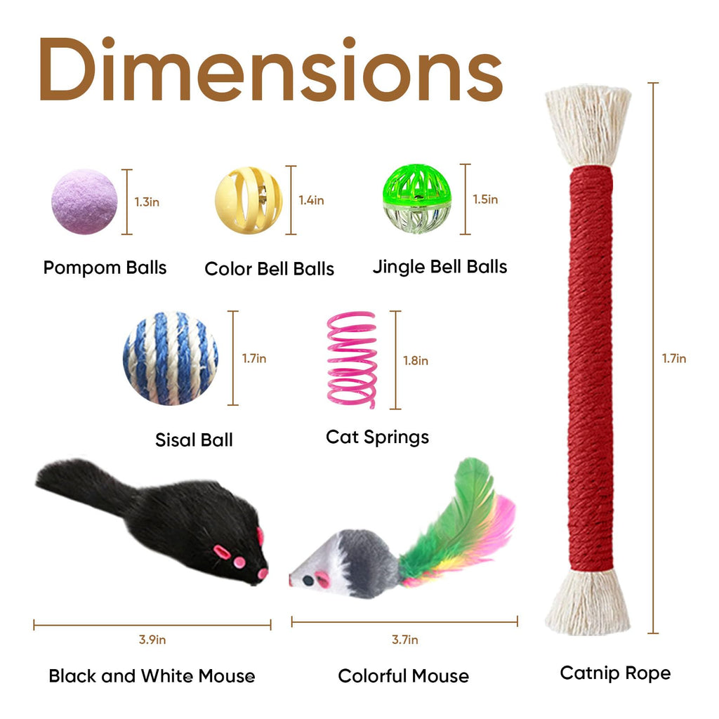 YULOYI Cat Toys for Indoor Cats, 34 Packs Interactive Cat Toy Set with Colorful Springs Toys, Mouse Toy, Catnip Ropes, Balls, Bells, and Sisal Ball for Kittens