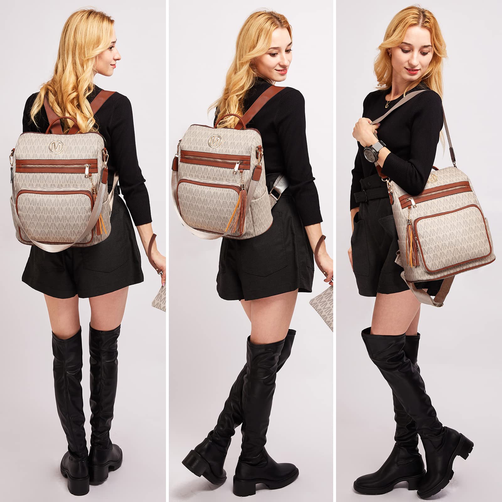 MKP COLLECTION Women Fashion Backpack Purse Convertible Large Rucksack Versatile Travel Shoulder Bags Handbag Set with Tassel