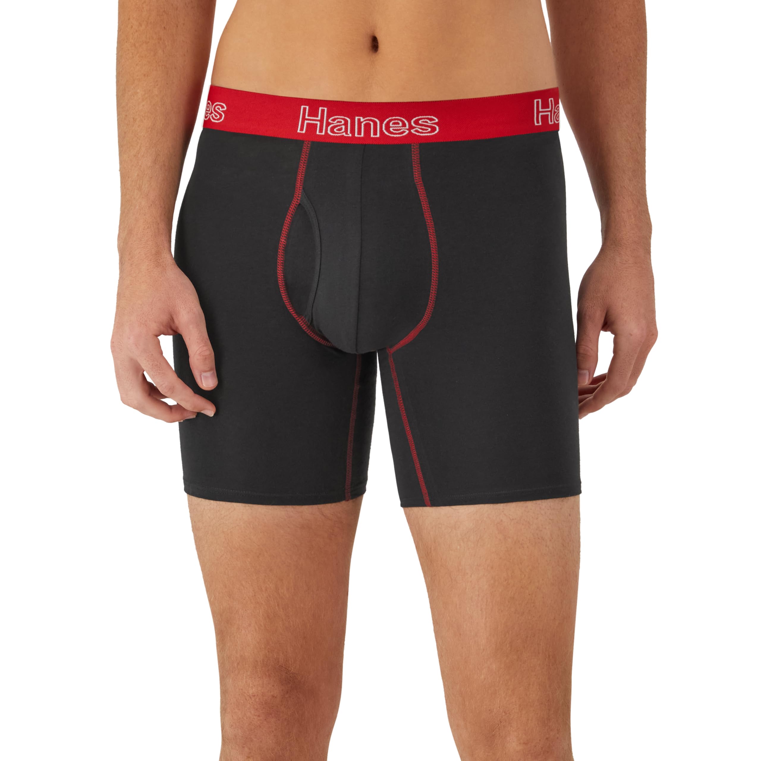 Hanes Men's Boxer Cotton Stretch Moisture-Wicking Multi-pack Underwear Brief, Black - 6 Pack, X-Large