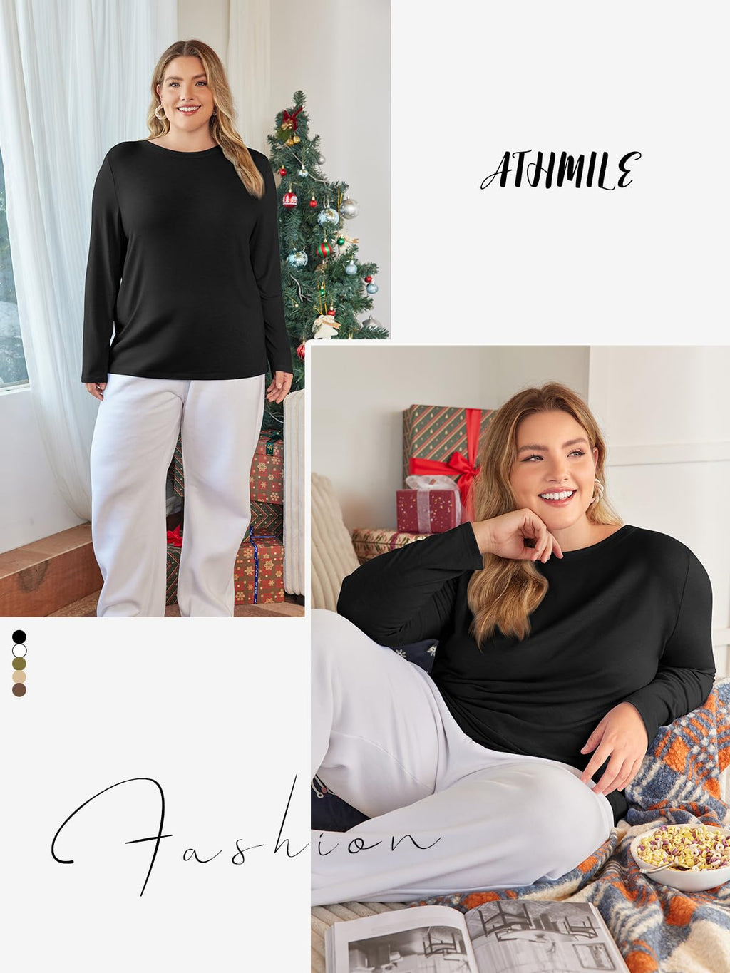 ATHMILE Womens Fall Fashion 2026 Cute Spring Tops Casual O Neck Fitted Fashion Shirts Ladies Clothes Fashion Outfits Black