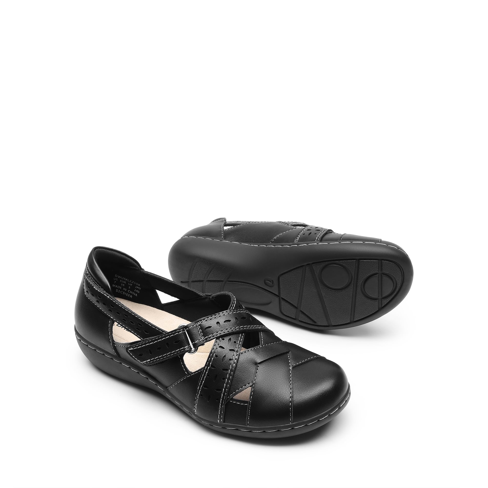 DREAM PAIRS Women's Loafers Slip On Comfortable Casual Orthopedic Walking Flats Work Shoes Closed Toe Sandals with Arch Support,Size 9.5,Black,DWUMLS2508