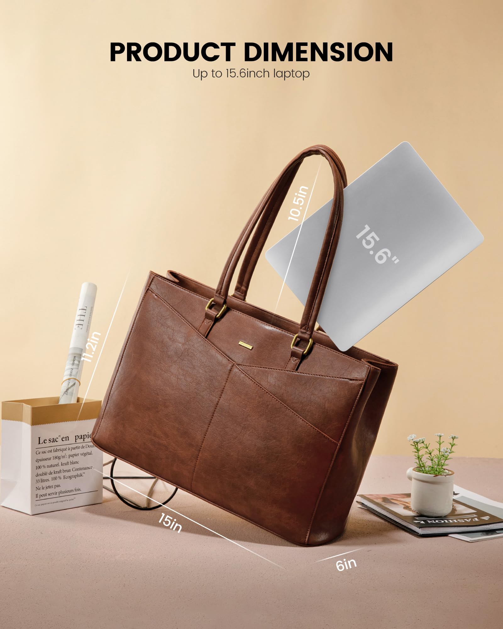 LOVEVOOK Laptop Bag for Women,15.6 Inch Laptop Tote Bag for Women,Vintage Leather Work Tote Bags Computer Teacher Bag,Waterproof Business Office Briefcase Bible Bag