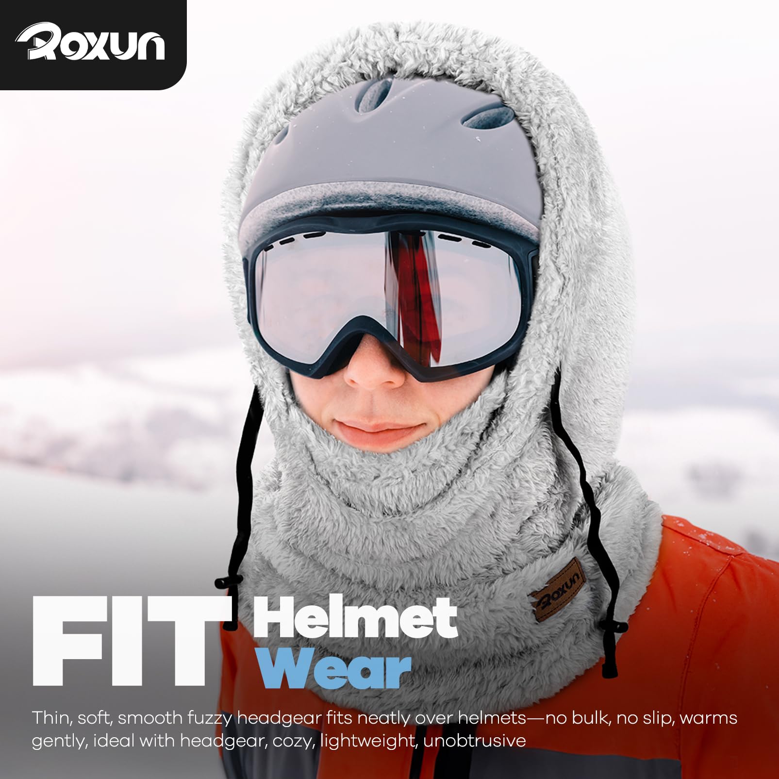 ROXUN Ski Mask Fleece Balaclava, Windproof Face Mask Winter Warm Neck Cover Hat Hood for Men Women Black