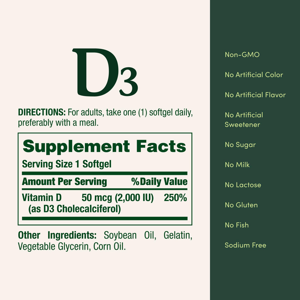 Nature's Bounty Vitamin D3, Supports Immune System and Bone Health, 50mcg, 150 Softgels (Pack of 2)