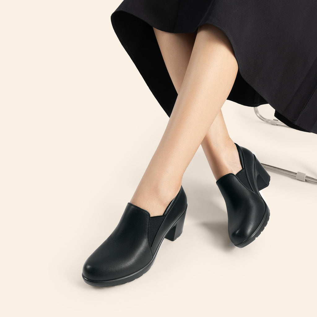DREAM PAIRS Women's Low Chunky Block Heels Pumps Comfortable Slip-on Heeled Loafers Dress Work Shoes for Office Business,Size 9W,Black,DPU214-W