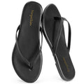 mazeskin Women's Memory Foam Comfortable Flat Thong Sandals Dressy Summer Beach Leather Slide Flip Flops,Black US8