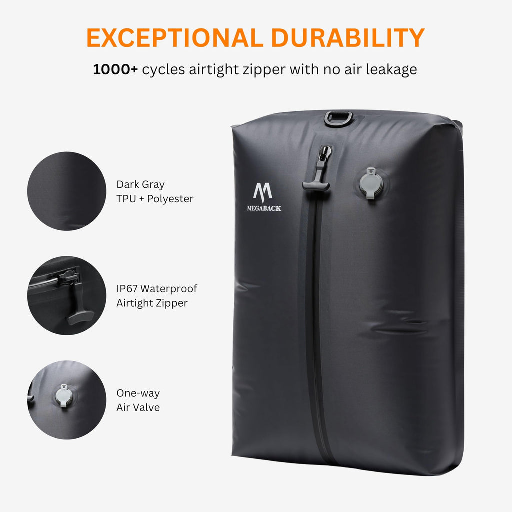 Megaback Vacuum Bags for Travel, IP67 Reusable Vacuum Seal Bags for Clothing with Electric Pump, Vacuum Seal Packing cube for Suitcases, Backpack & Travel (2PC+Pump)