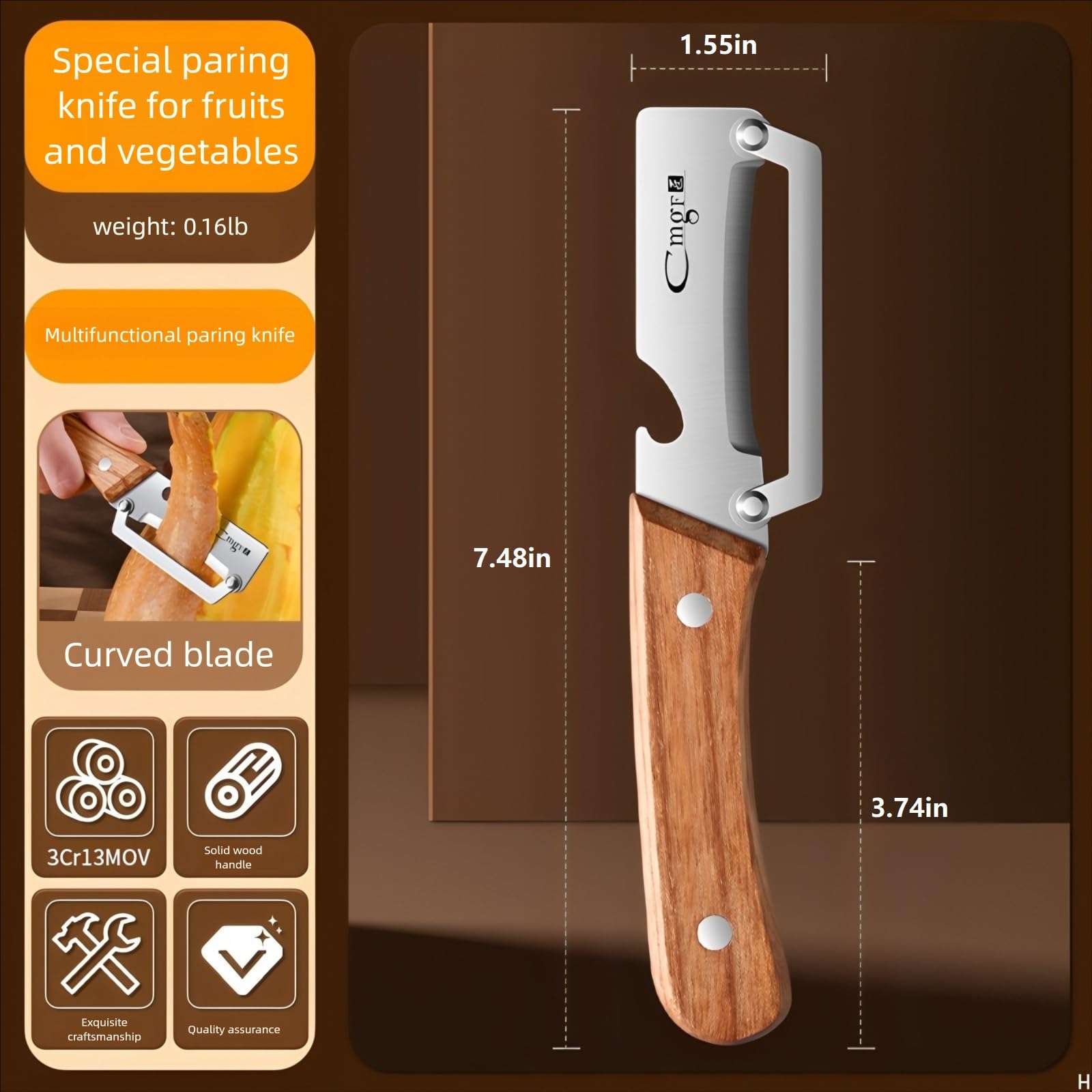 ANMIOU Premium Vegetable Peeler with Wooden Handle and Bottle Opener Stainless Steel Blade Kitchen Tool for Fruit Apple Potato Pumpkin Papaya Zucchini