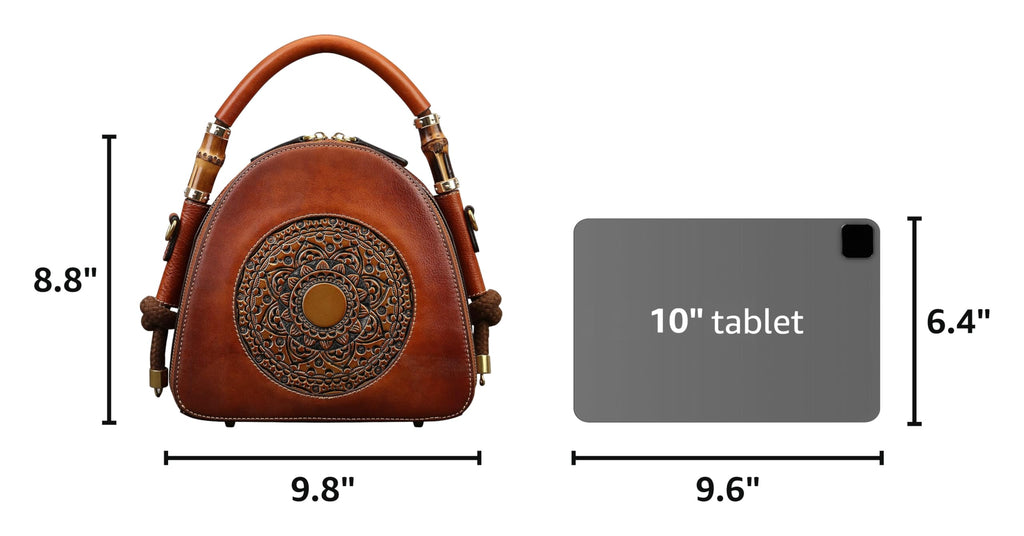 Zhuoliang Genuine Leather Pocketbooks for Women, Retro Organizer Top Handle Satchel Totem Leather Handbag Ladies