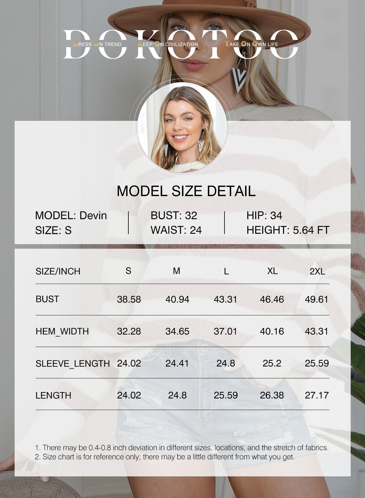 Dokotoo Oversized Sweaters for Women Crewneck Ribbed Knit Tops Striped Color Block Holiday Fall Winter Business Casual Colorful Pullover Sweater Trendy Brown Large