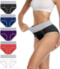 wirarpa Women's Cotton Underwear High Waist Stretch Briefs Soft Underpants Ladies Full Coverage Panties 5 Pack Black Purple White Navy Red Medium