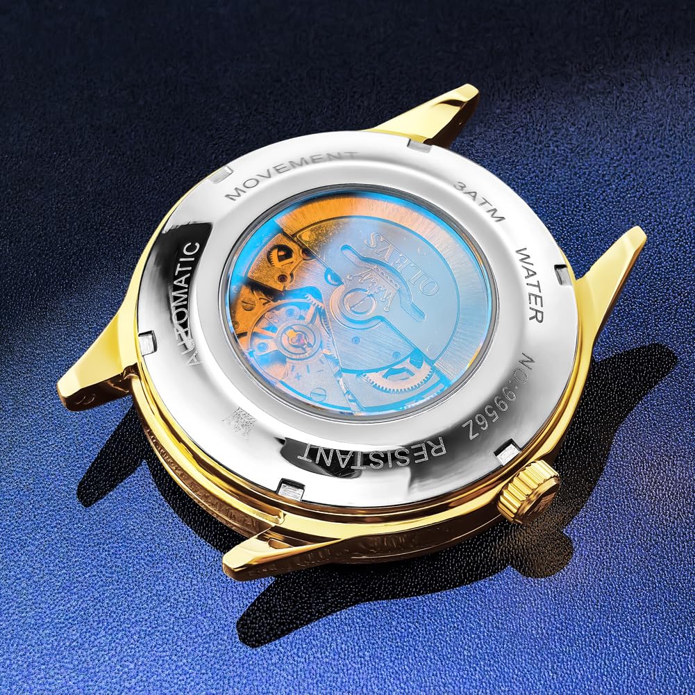 OLEVS Men Watch Brown Leather Automatic Watches for Men Luxury Dress Men's Watch with Date Waterproof Large Face Self Winding Gold Watches for Man