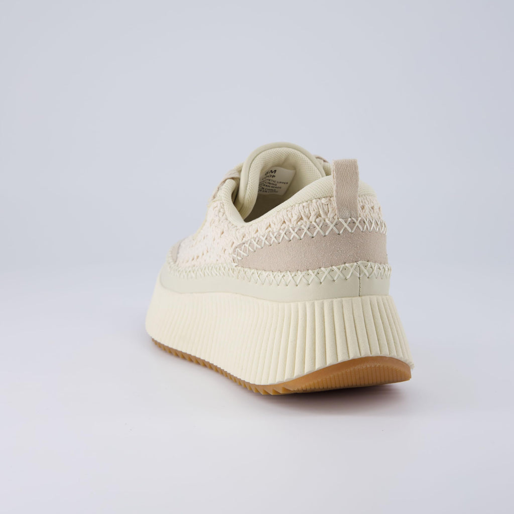 CUSHIONAIRE Women's Loop Lace up Woven Platform Sneaker +Comfort Foam, Wide Widths Available, Beige 8 W