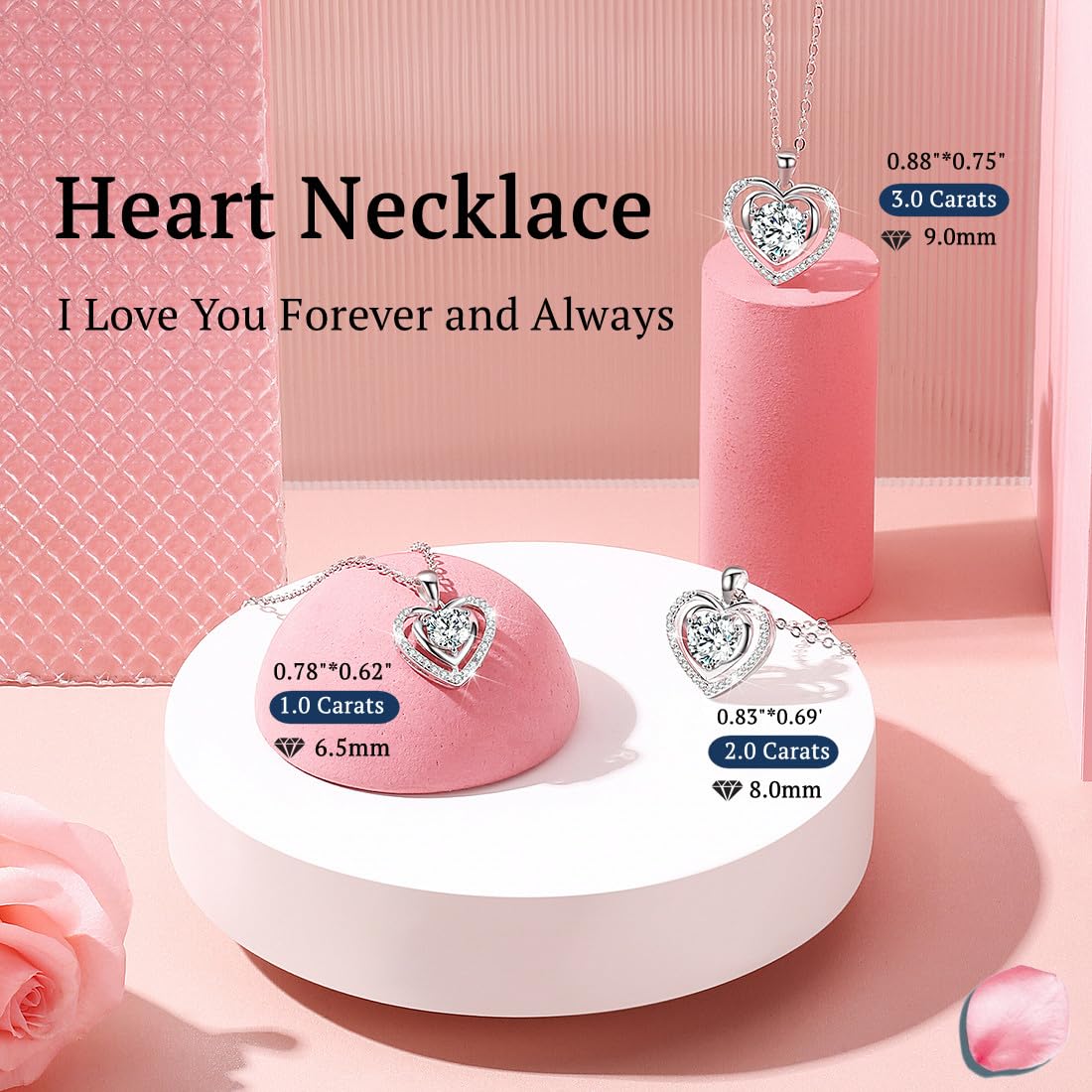 Heart Pendant Necklace for Women Gift for Wife Moissanite 1-3Carats Silver Pendant Jewelry Wedding Anniversary Birthday Valentines Gift for Her Engagements Christmas Mothers Day for Mom Daughter Girlfriend