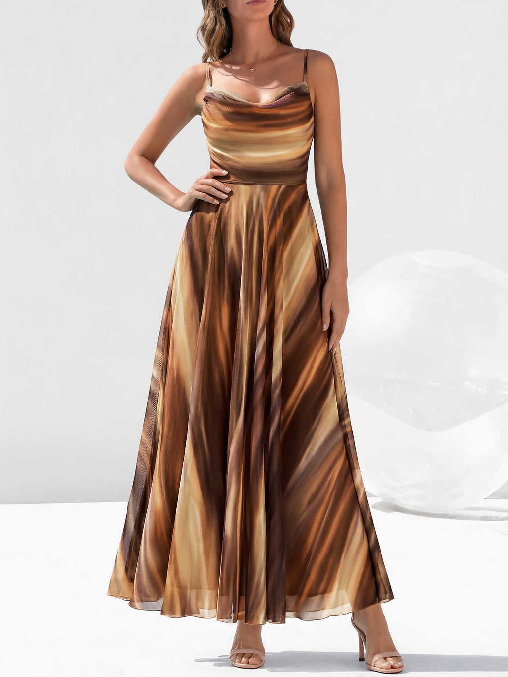 BTFBM Women Summer Floral Maxi Dresses Elegant Spaghetti Strap Dress Printed Party Dress Beach Long Dresses(Floral Brown,X-Large)