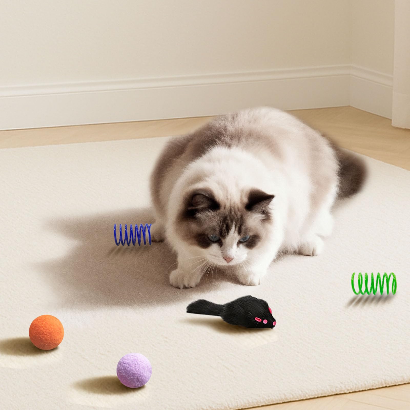 YULOYI Cat Toys for Indoor Cats, 34 Packs Interactive Cat Toy Set with Colorful Springs Toys, Mouse Toy, Catnip Ropes, Balls, Bells, and Sisal Ball for Kittens