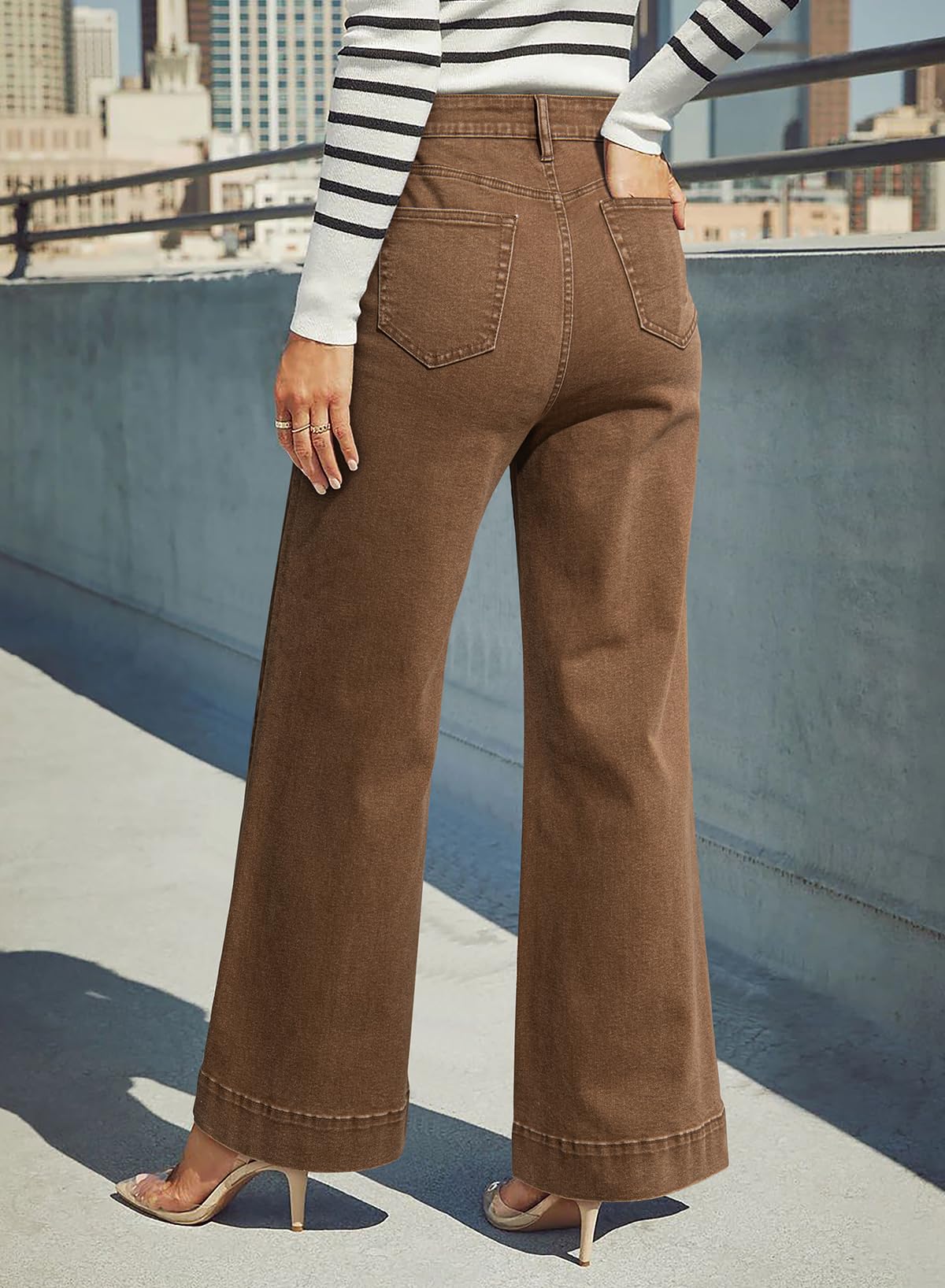 Dokotoo Women's Jeans for Women Wide Leg Stretch Denim Pants Brown Size 10