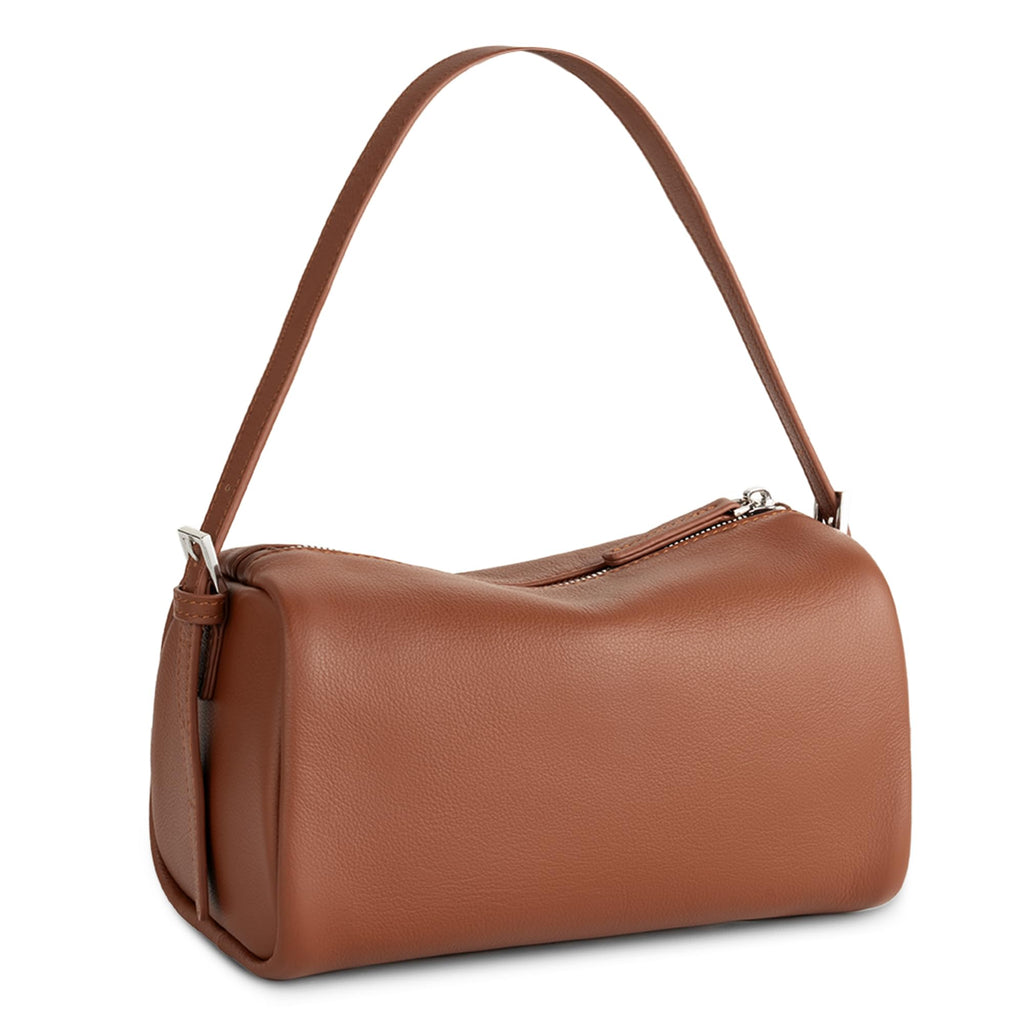 befen Brown Leather Crossbody Bag for Women, Small Genuine Leather Hobo Purse, Soft Top Grain Leather Barrel Bag with RFID Card Slots
