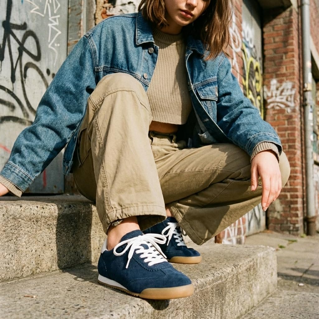 CUSHIONAIRE Topcat 100% Genuine Leather Suede Sneakers for Women, Lightweight Everyday Casual Womens Shoes with Retro Style and Cushioned Comfort, Navy 8.5